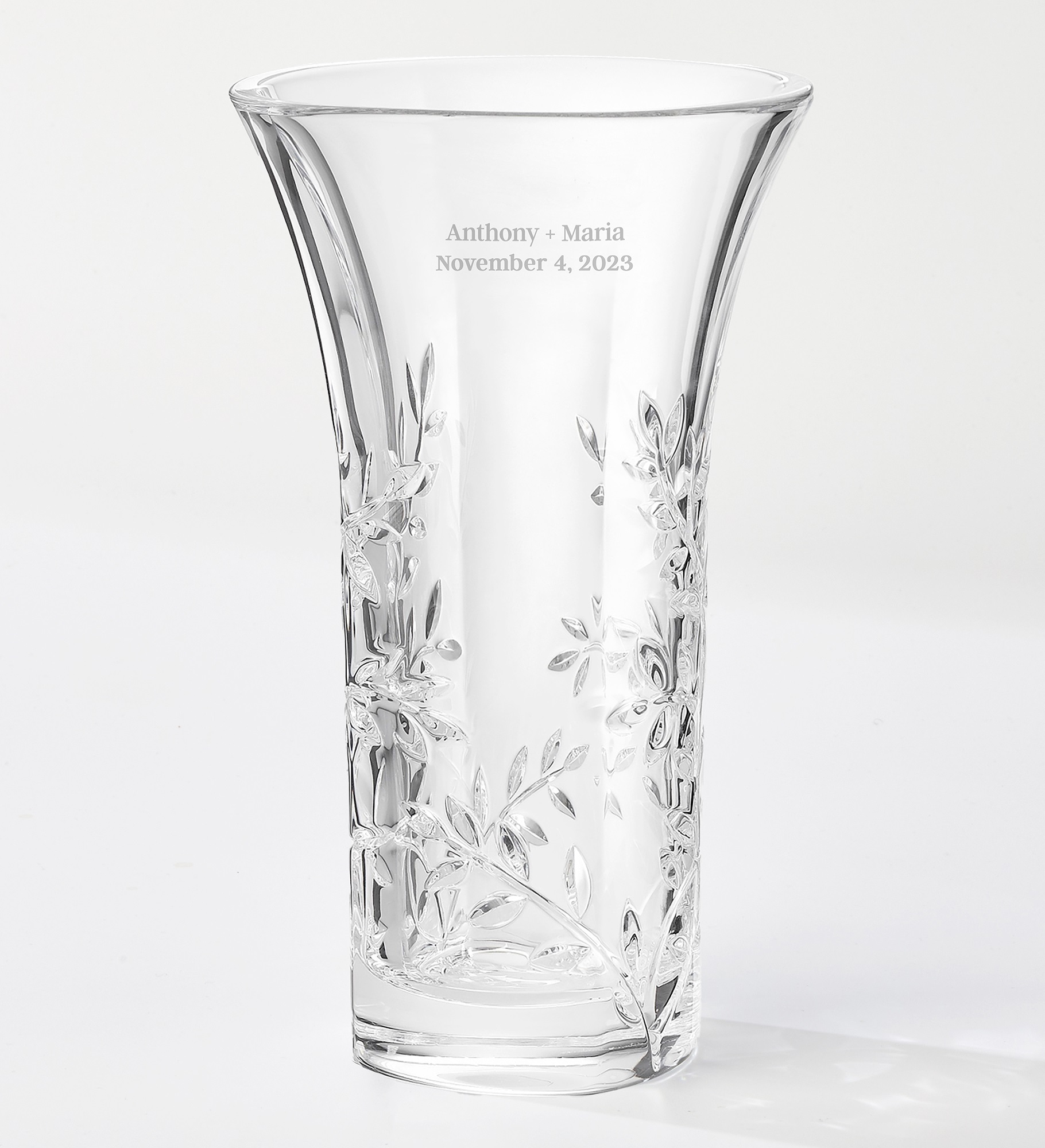 Vera Wang Engraved Anniversary Crystal Leaf Vase