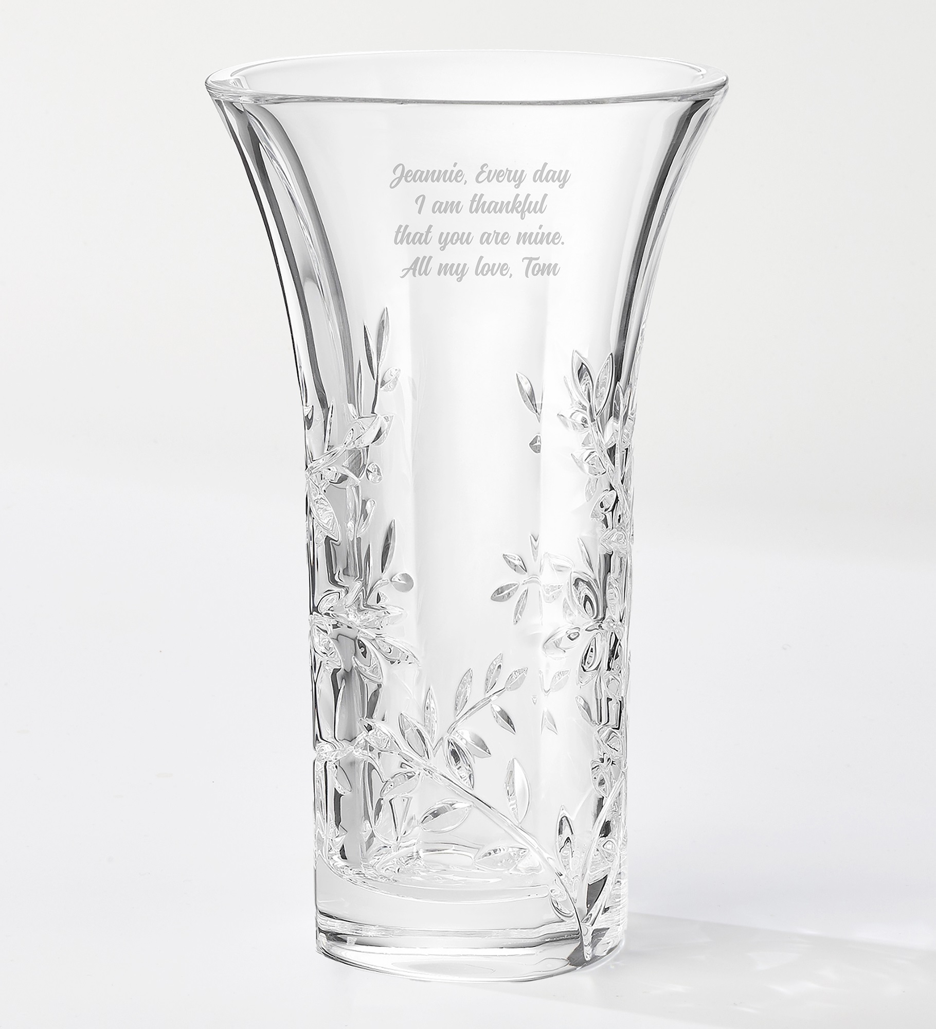 Vera Wang Crystal Leaf Vase Engraved Just for Her