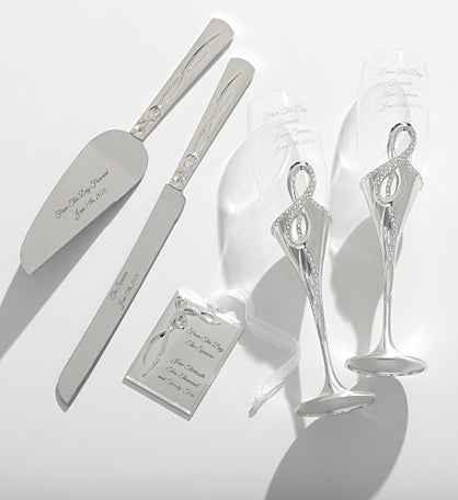 Engraved Infinity Wedding Flute and Cake Server Gift Set