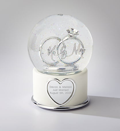 Mr. and Mrs. Wedding Ring Engraved Snow Globe
