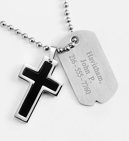 Engraved Black Cross Dog Tag for Him