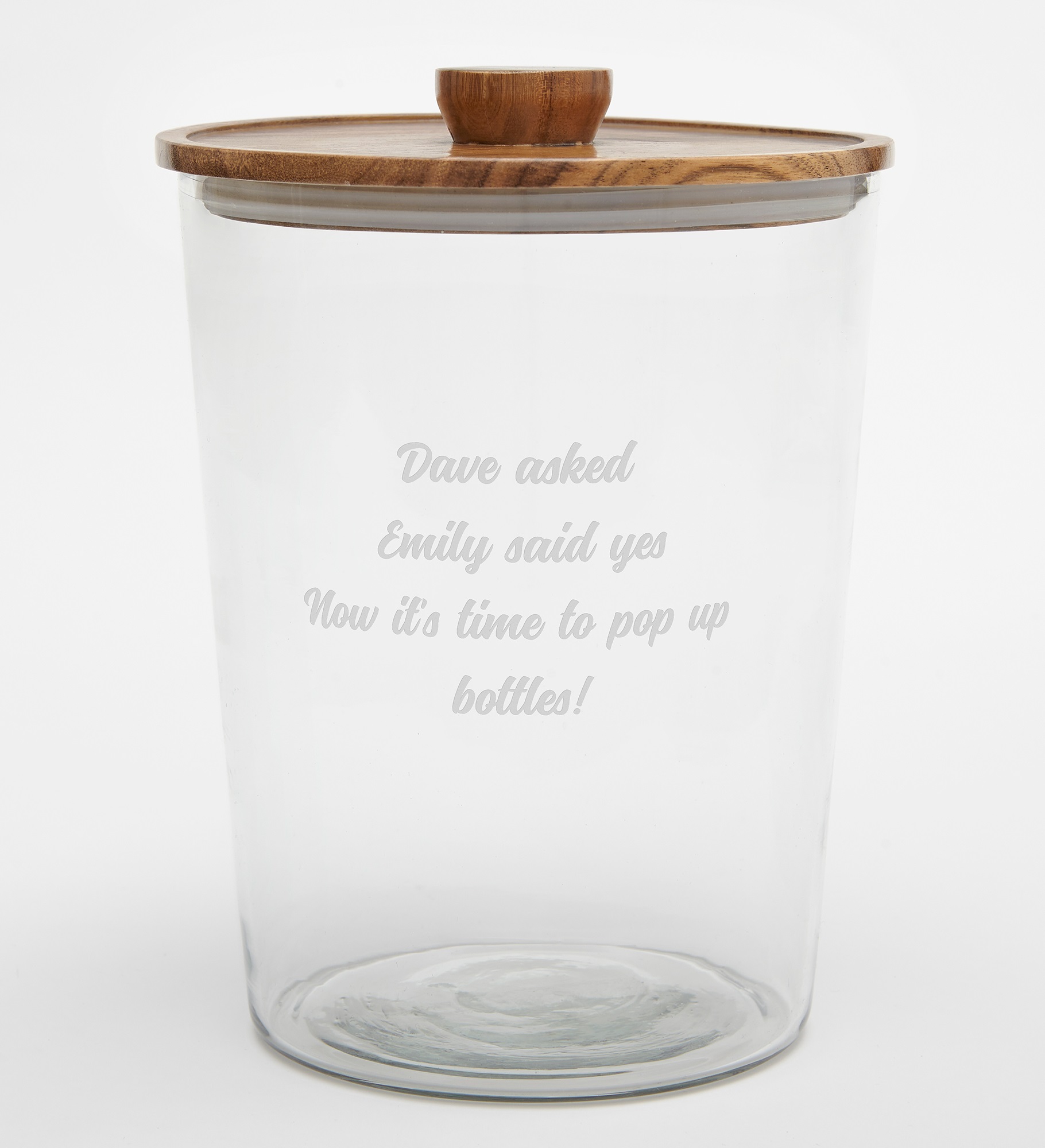  Etched Engagement Glass Ice Bucket with Acacia Lid