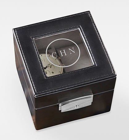 Engraved Leather 2 Slot Watch Box For Him