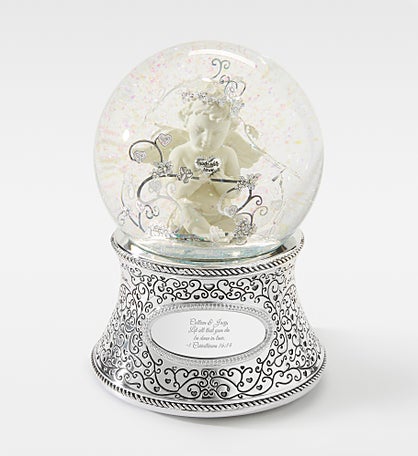 Engraved Made with Love Cherub Snow Globe