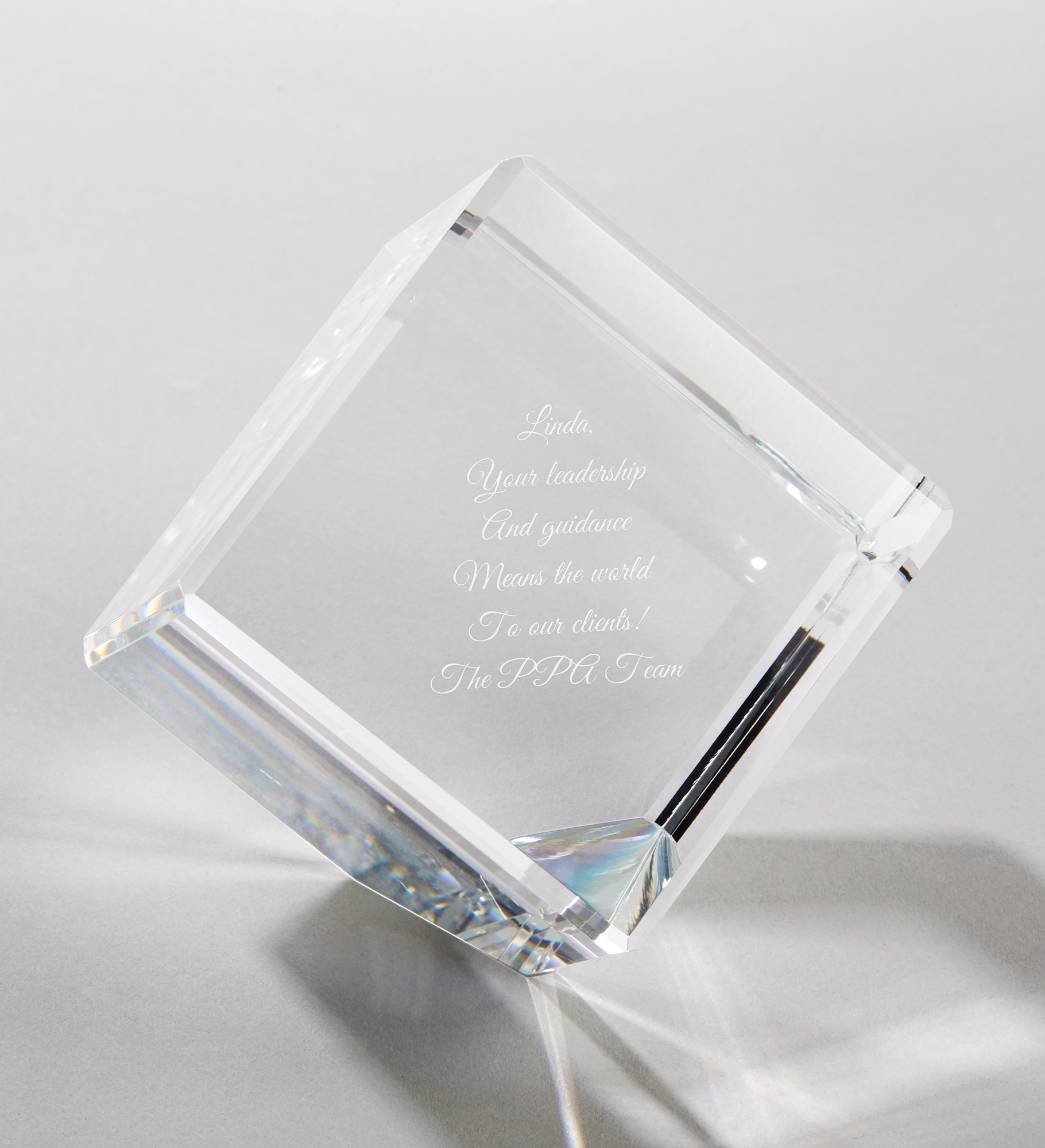 Engraved Leadership Crystal Cube Keepsake