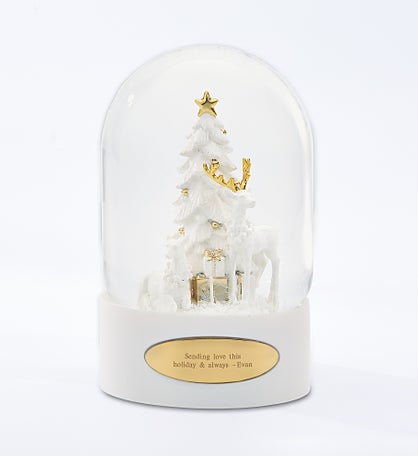 Engraved White and Golden Deer Snow Globe