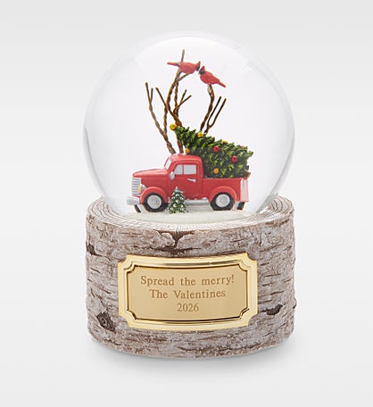 Engraved Red Vintage Truck Snow Globe
