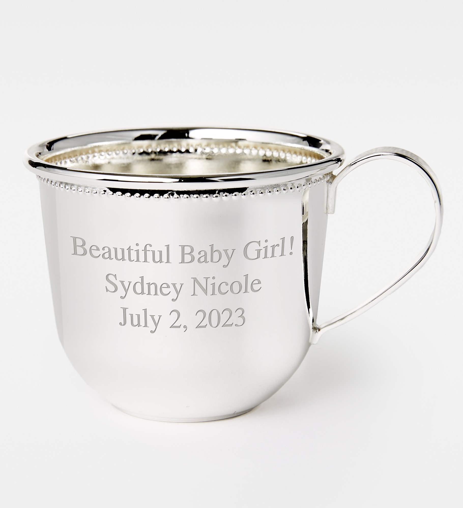 Engraved Silver Beaded Baby Cup