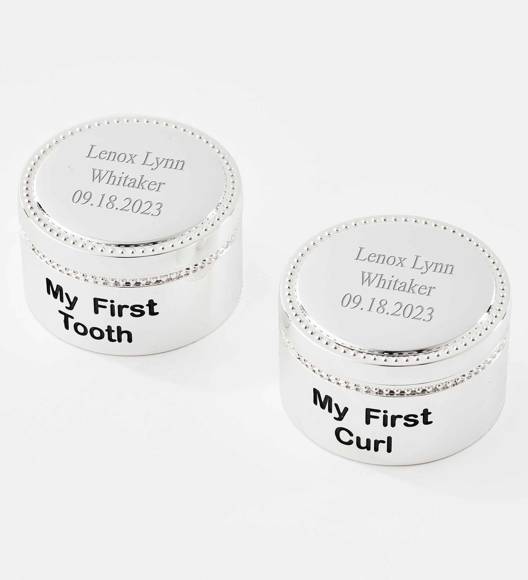  Engraved Beaded Tooth and Curl Keepsake Set