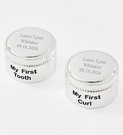 Engraved Beaded Tooth and Curl Keepsake Set