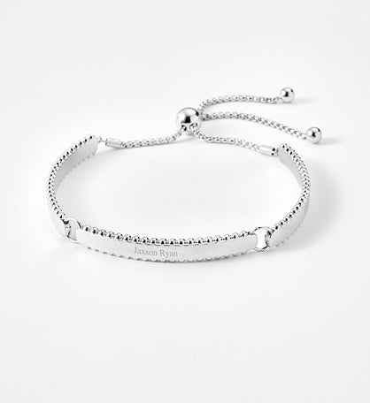 Engraved Sterling Silver Beaded ID Slider Bracelet