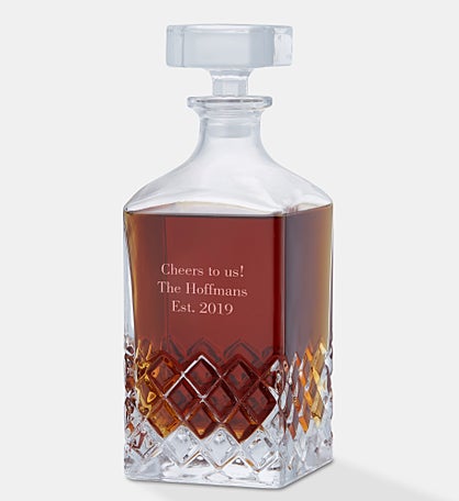 Engraved Godinger Hatch Cut Crystal Decanter
