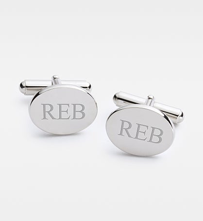 Engraved Sterling Silver Oval Cuff Links
