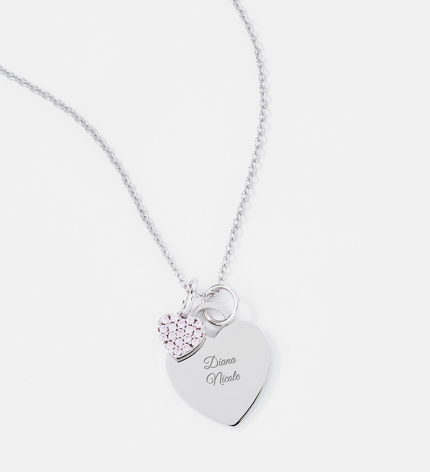 Engraved Children's Sterling Silver Pink Heart Necklace