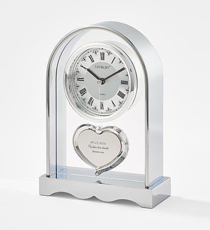 Engraved Silver Arch and Heart Clock