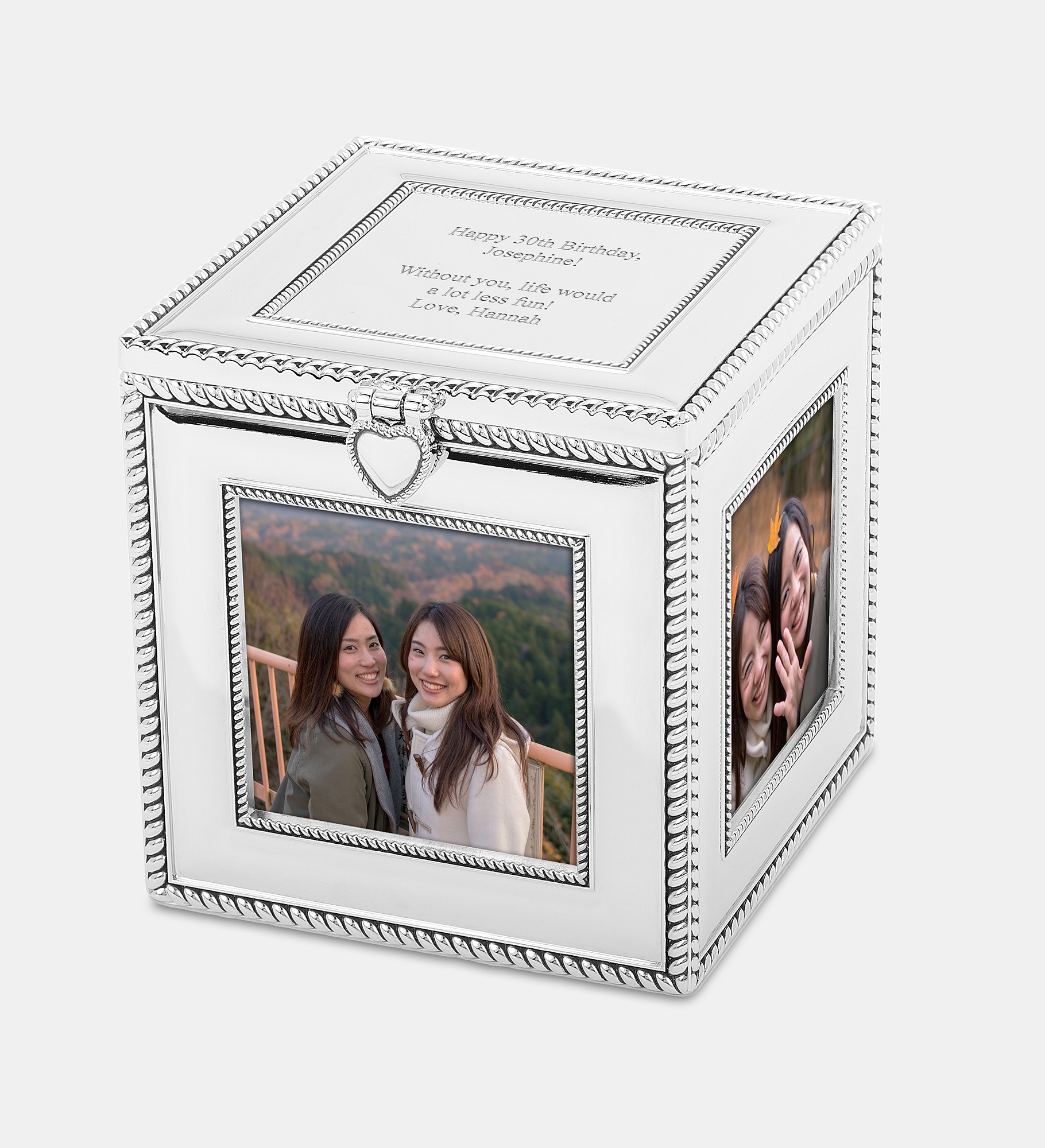  Engraved Silver Cube Frame and Keepsake Box