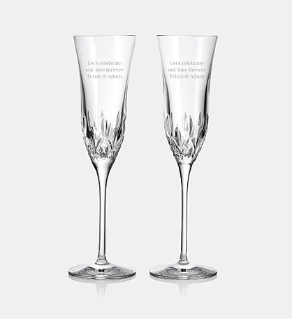 Engraved Waterford Lismore Essence Champagne Flute Pair