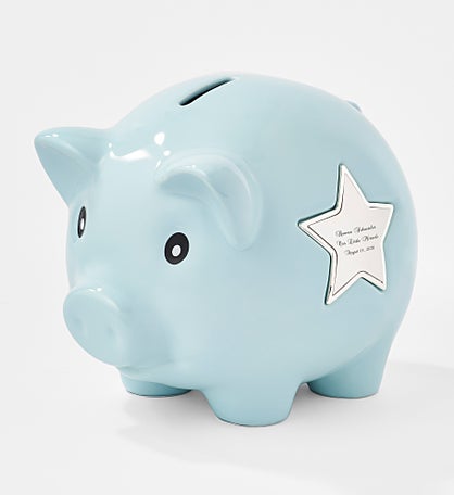 Engraved Ceramic Piggy Bank in Blue