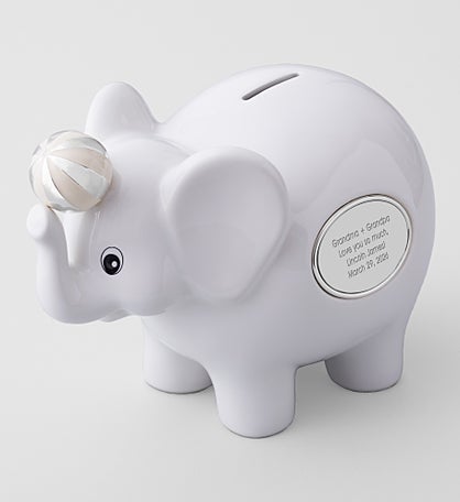 Engraved Ceramic Elephant Coin Bank