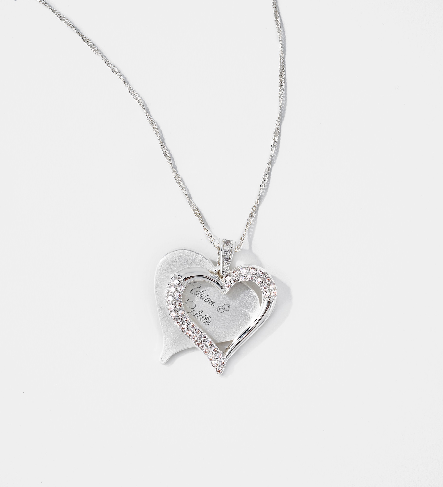 Engraved Silver Plated Brushed Heart Swing Necklace