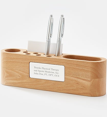 Engraved Solid Wood Desk Organizer & Name Plate