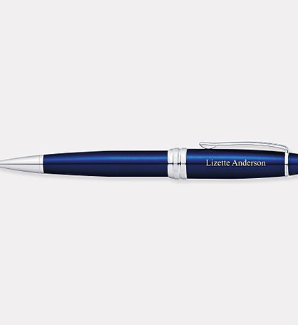 Engraved Cross Bailey Blue Lacquer & Chrome Ballpoint Pen