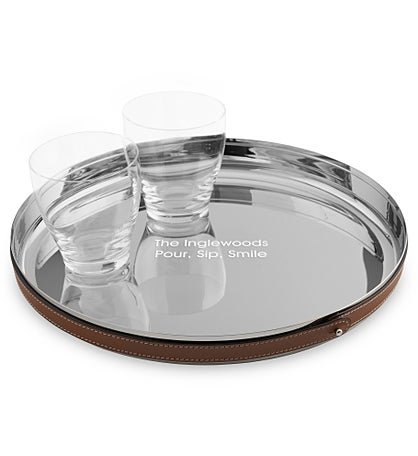 Engraved Nambé Tahoe Steel & Leather Tray