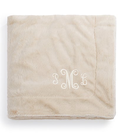 Embroidered Lush Throw Blanket in Buttermilk