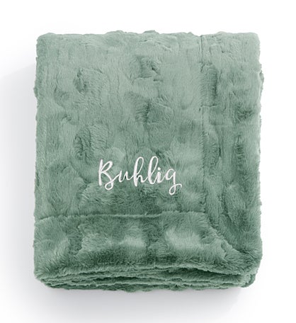 Embroidered Patterned Faux Fur Throw Blanket in Dusty Fir