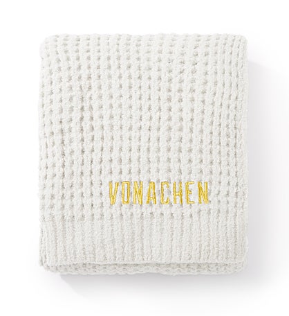 Embroiderd Saranoni Waffle Knit Throw -Moonbeam (Light Grey)