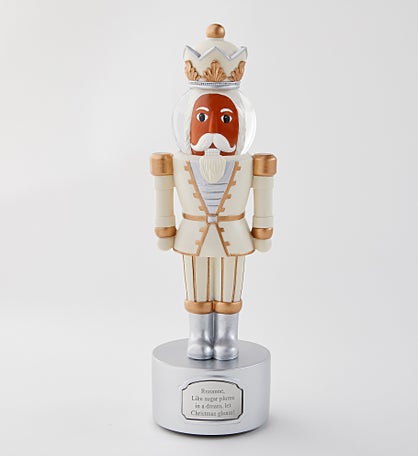 Engraved Nutcracker Musical Snow Globe Figurine in Dark Brown Tone