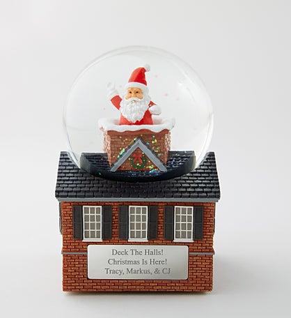 Engraved Santa in the Chimney Snow Globe in Light Tone
