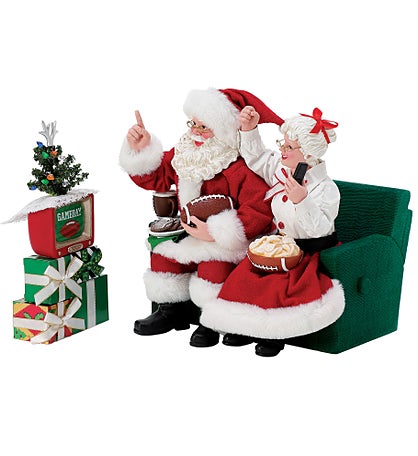 Santa Binge Sports Watching Figurine with Light Skin Tone