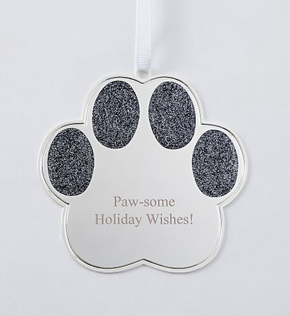 Engraved Silver Sparkling Pet Paw Ornament