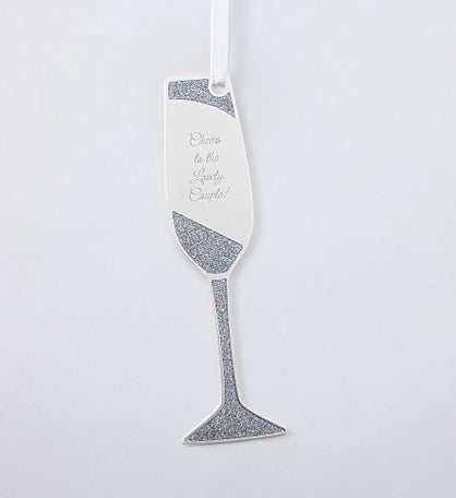 Kittenish Engraved Silver Sparkling Champagne Flute Metal Ornament