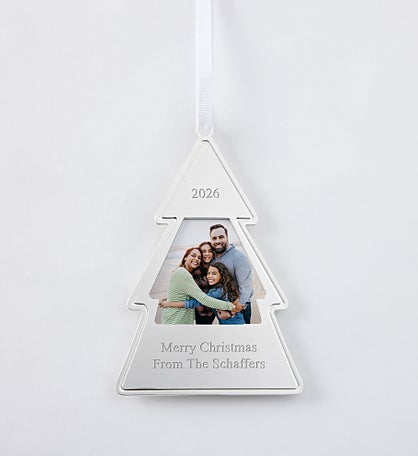 Engraved Silver Tree Picture Frame Ornament