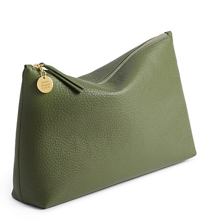 Engraved Vera Bradley Leather Large Pouch in Bronze Green