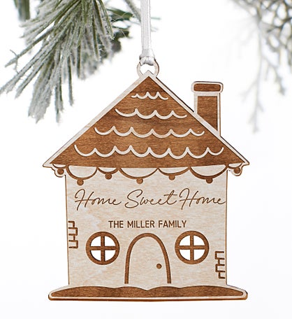 Kittenish Engraved Wood Holiday Home Ornament