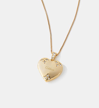 Kittenish Engraved Gold Plated Pave Heart Locket