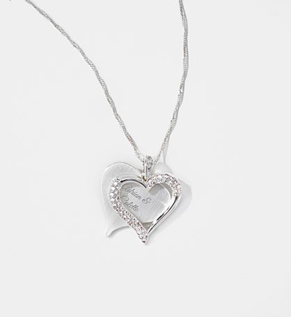 Kittenish Engraved Silver Brushed Heart Swing Necklace