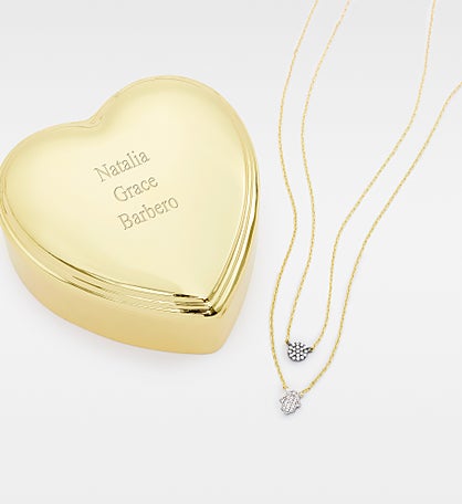 Kittenish Engraved Heart Box and Double-Layer Hamsa Necklace Set
