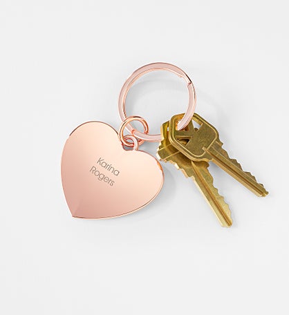 Kittenish Engraved Rose Gold Heart Keychain