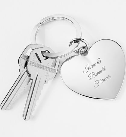 Kittenish Engraved Classic Silver Heart Keychain