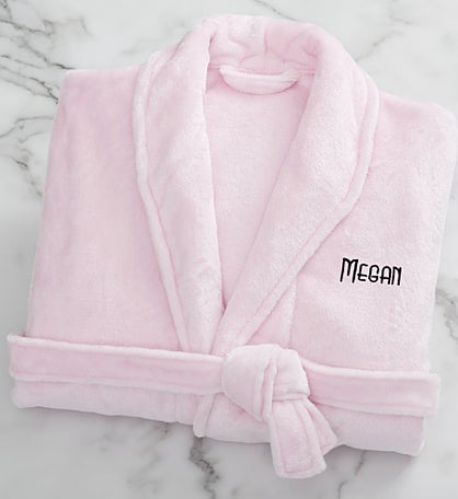 Kittenish Embroidered Fleece Robe in Pink