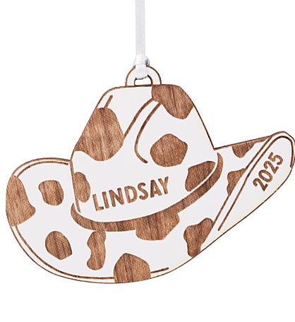 Kittenish Engraved Cowgirl Hat Gift Tag & Ornament