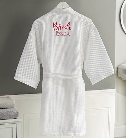 Kittenish Bridal Party Embroidered Waffle Weave Kimono Robe