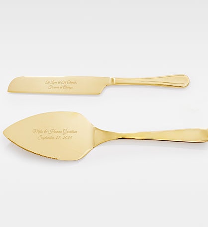 Kittenish Engraved Stainless Gold Cake Server Set