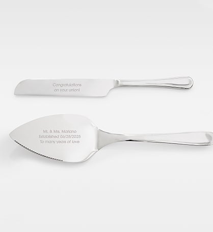 Kittenish Engraved Stainless Silver Cake Server Set