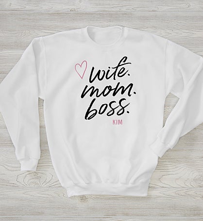 Kittenish Wife. Mom. Boss. Personalized Sweatshirts