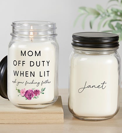 Kittenish Mom Off Duty Personalized Mason Jar Candle